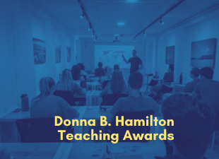 classroom in background words donna b hamilton teaching awards